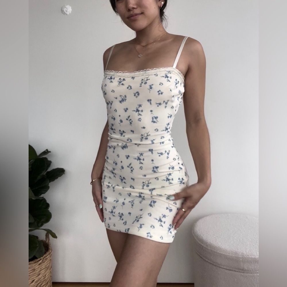 NWOT Danielle Guizio dainty blue floral mesh mini dress